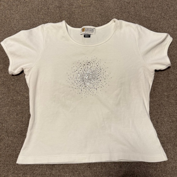 White Christine Alexander Bedazzled T-shirt - Picture 1 of 5